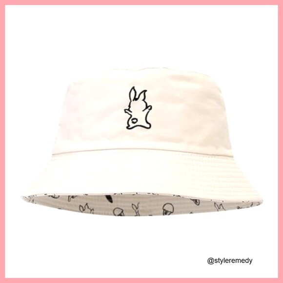 Cotton Bucket Hat with Cute Cats Animal Embroidered Pattern - Picture 5 of 5